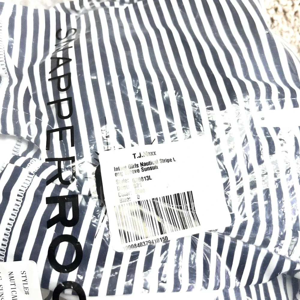 Snapper Rock Swimsuit Baby 0-6M Navy/White Nautical Striped Long Sleeve NWT